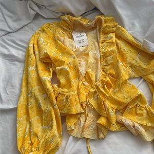 Yellow Floral Ruffle Blouse